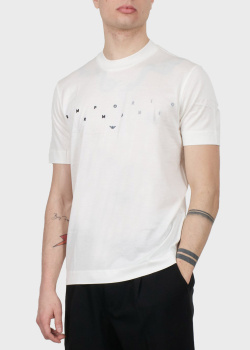 Белая футболка Emporio Armani с брендовой вышивкой, фото