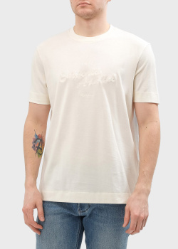 Молочная футболка Emporio Armani с вышивкой в тон, фото