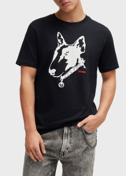 Черная футболка Hugo Boss Hugo с изображением собаки, фото