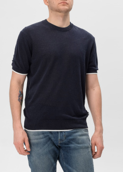 Синя футболка Twin Set із сумішевого льону, фото