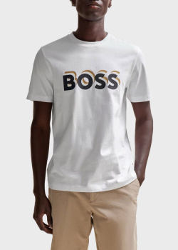 Белая футболка Hugo Boss с фирменным принтом, фото