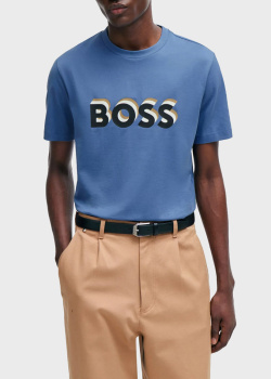 Синяя футболка Hugo Boss с логотипом, фото