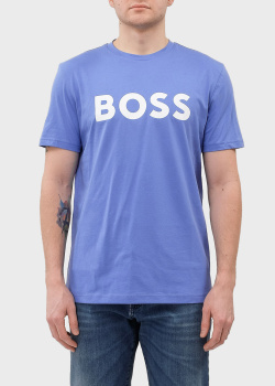 Голубая футболка Hugo Boss с фирменным принтом, фото