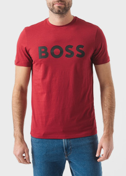 Бордовая футболка Hugo Boss с логотипом, фото