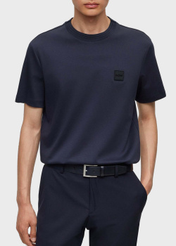 Темно-синяя футболка Hugo Boss с фирменной нашивкой, фото