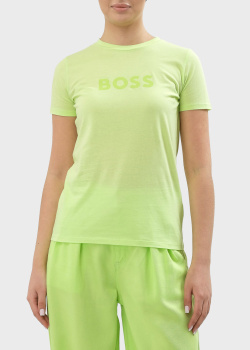 Салатовая футболка Hugo Boss с принтом-лого, фото