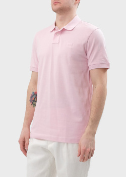 Розовое поло Hugo Boss с брендовой нашивкой, фото