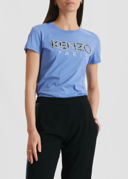 Голубая футболка Kenzo с брендовым принтом, фото