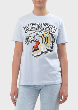 Блакитна футболка Kenzo з вишитим тигром, фото