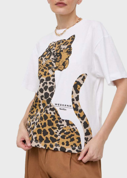 Белая футболка Max Mara Weekend Viterbo с леопардом, фото