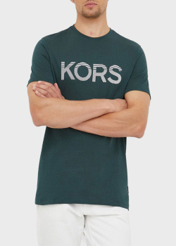 Зеленая футболка Michael Kors с брендовым принтом, фото