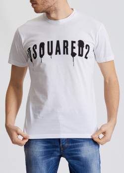 Біла футболка Dsquared2 з брендовим принтом, фото