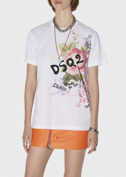Белая футболка Dsquared2 с цветочным принтом, фото