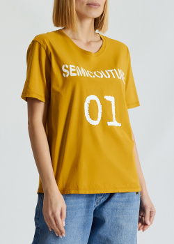 Гірчична футболка Semicouture з принтом, фото