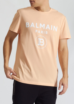 Оранжевая футболка Balmain с фирменным принтом, фото