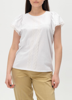 Белая футболка Twin-Set с кружевной отделкой, фото