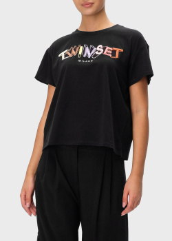Чорна футболка Twin-Set із кольоровим логотипом, фото