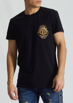 Чорна футболка Balmain з вишивкою-логотипом, фото