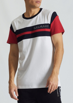 Белая футболка Balmain с контрастными деталями, фото