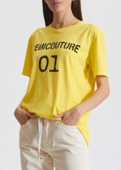 Желтая футболка Semicouture из хлопка, фото