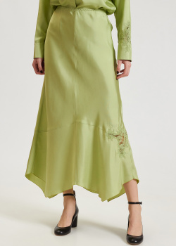 Шелковая юбка Dorothee Schumacher зеленого цвета, фото