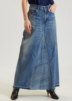 Джинсовая юбка Saint Laurent с необработанным краем, фото