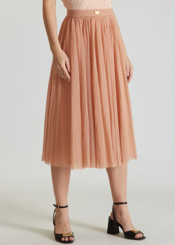 Пудровая юбка Elisabetta Franchi из тюля с вышивкой, фото