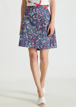 Синяя юбка с цветочным принтом Emporio Armani до колен, фото