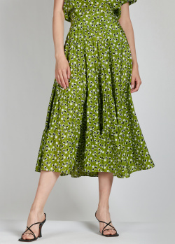 Шелковая юбка-миди Rochas зеленого цвета, фото