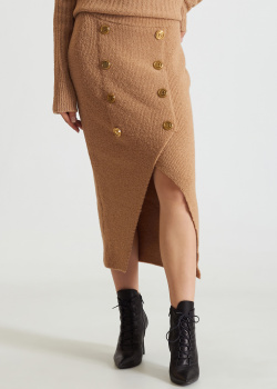 Трикотажная юбка Balmain коричневого цвета, фото