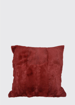 Бордовая декоративная наволочка из натурального меха 50х50см, фото