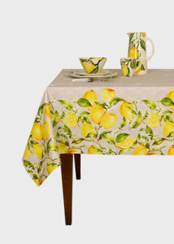 Хлопковая скатерть с тефлоновым покрытием Villa Grazia Premium Лимонный фреш 160x240см, фото
