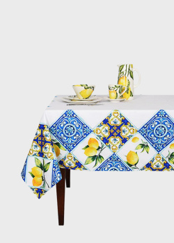 Скатерть из хлопка Villa Grazia Premium Орнамент с лимонами 160x240см, фото