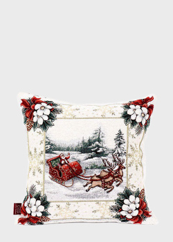 Новогодняя гобеленовая наволочка с люрексом Villa Grazia Premium Снежные забавы 45х45см, фото