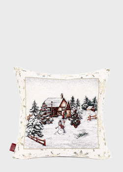 Декоративна наволочка з гобелену з люрексом та тефлоном Villa Grazia Premium Снігові забави 45х45см, фото