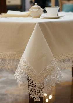 Бежевий комплект столового текстилю Bic Ricami з мереживом 150х180см, фото