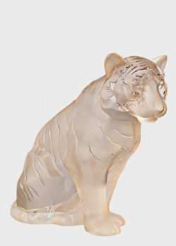 Кришталева статуетка Lalique Sitting Tiger із золотим покриттям 29см, фото