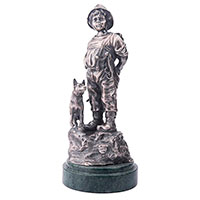 Серебряная фигура Оникс ручной работы Мальчик с собакой, фото