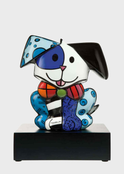 Фарфоровая статуэтка собаки Goebel Pop Art Romero Britto His Royal Highness на деревянной основе, фото