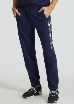 Хлопковые спортивные штаны EA7 Emporio Armani синего цвета, фото