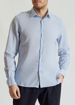 Сорочка із сумішевого льону Fred Mello світло-блакитного кольору, фото