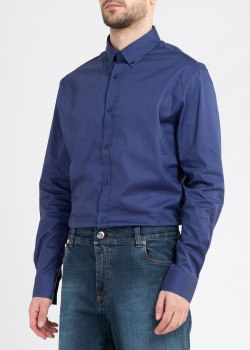 Синя сорочка Roberto Cavalli Sport із брендовим принтом, фото