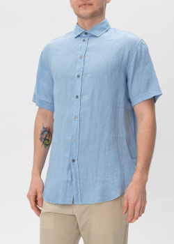 Лляна сорочка Emporio Armani блакитного кольору, фото