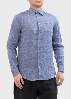 Льняная рубашка Emporio Armani синего цвета, фото