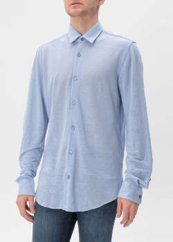 Лляна сорочка Hugo Boss у блакитному кольорі, фото