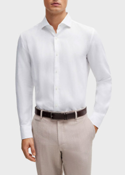 Льняная рубашка Hugo Boss белого цвета, фото