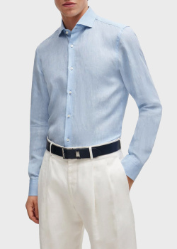 Лляна сорочка Hugo Boss блакитного кольору, фото