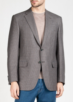 Шерстяной пиджак Brioni в серо-коричневую клетку, фото