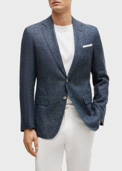Синий пиджак Hugo Boss из смеси шерсти и льна, фото