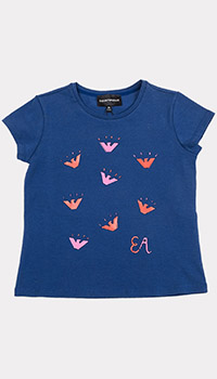 Детская синяя футболка Emporio Armani с принтом, фото